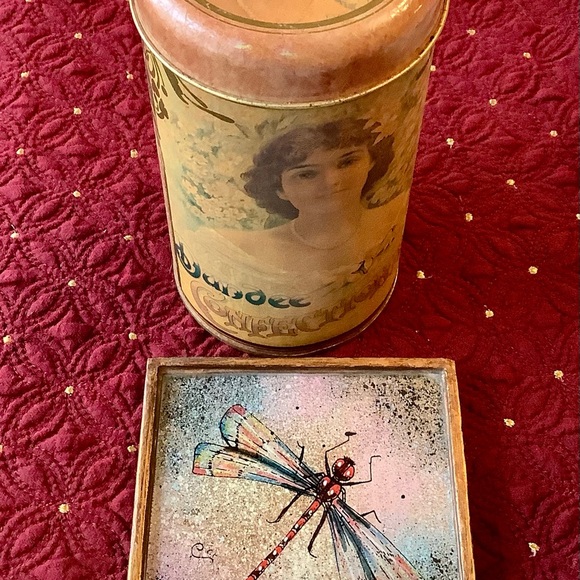 Art Nouveau tin, and Dragon Fly coaster, beautiful tan, copper, gold colors - Picture 9 of 10